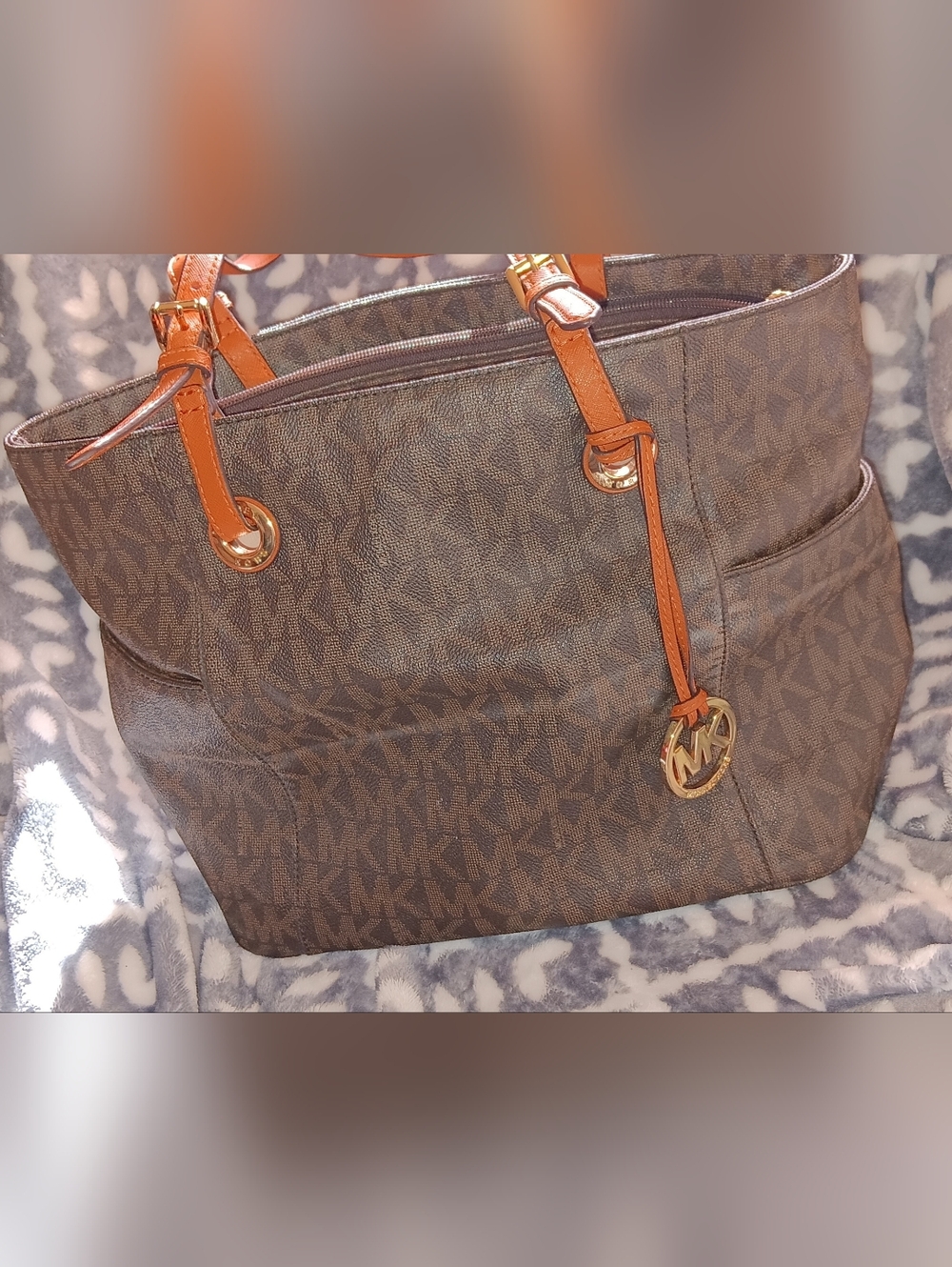 Michael Kors Brown Logo Tote with Tan Trim